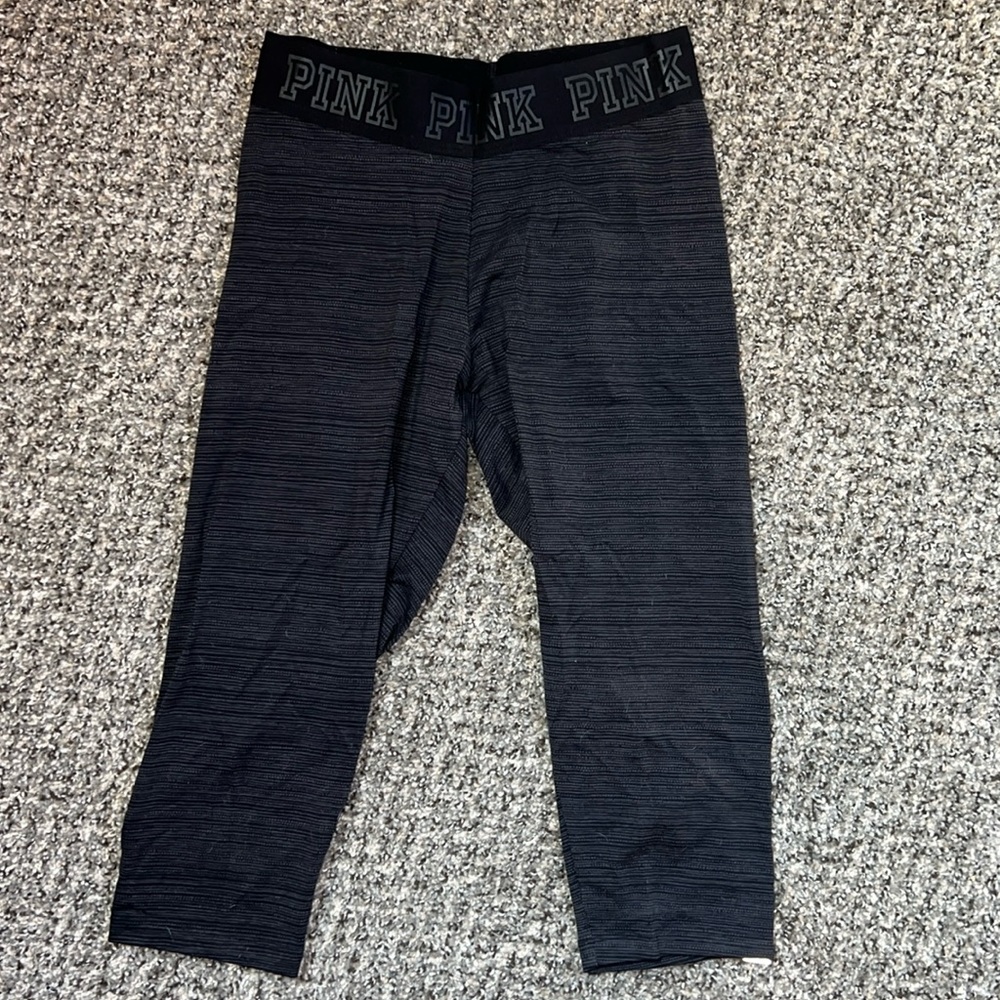 PINK Black and Gray Capri Leggings